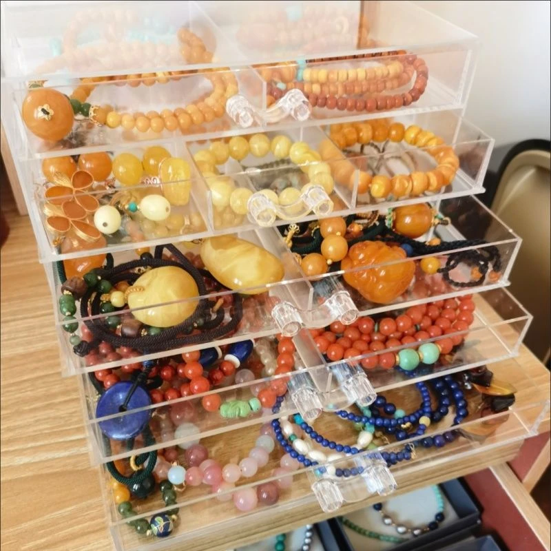 高级文玩手串收纳盒手链大容量防氧化珠宝手镯佛珠菩提透明格子