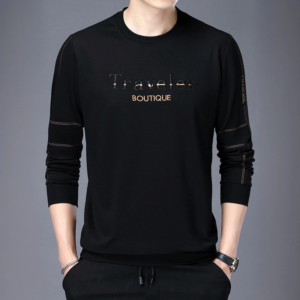 GUNEBOLURWA春秋季男士套头圆领中时尚休闲刺绣字母长袖t恤卫衣秋