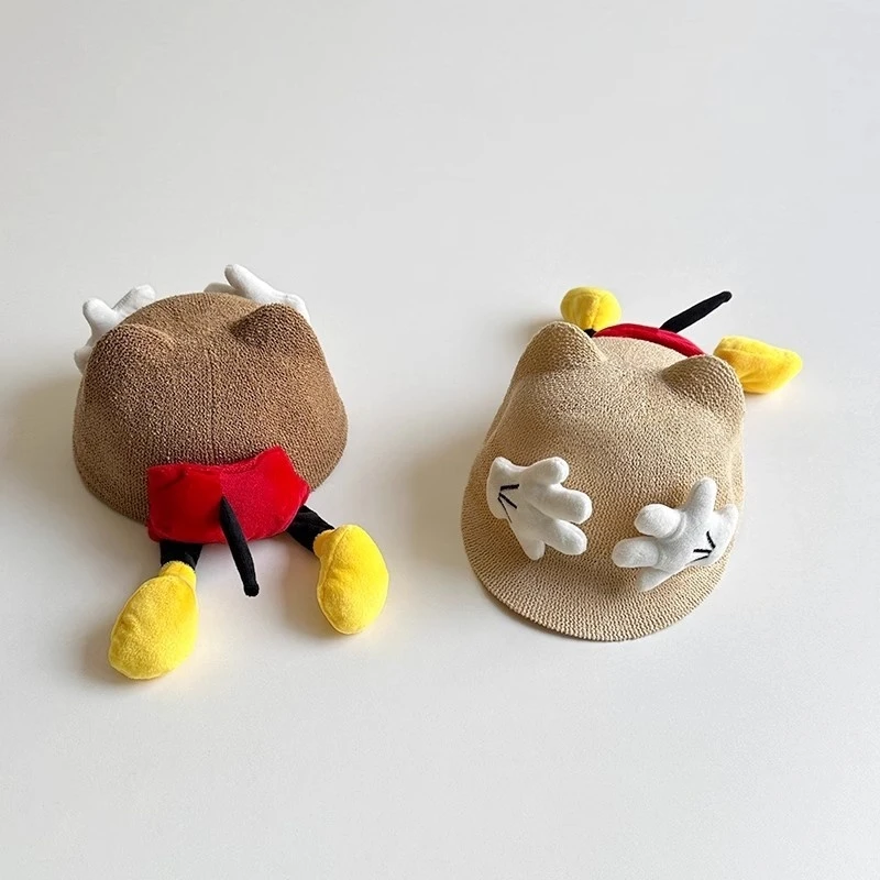 婴儿帽子男宝夏季薄款编织超萌可爱米奇宝宝鸭舌帽儿童防晒帽子