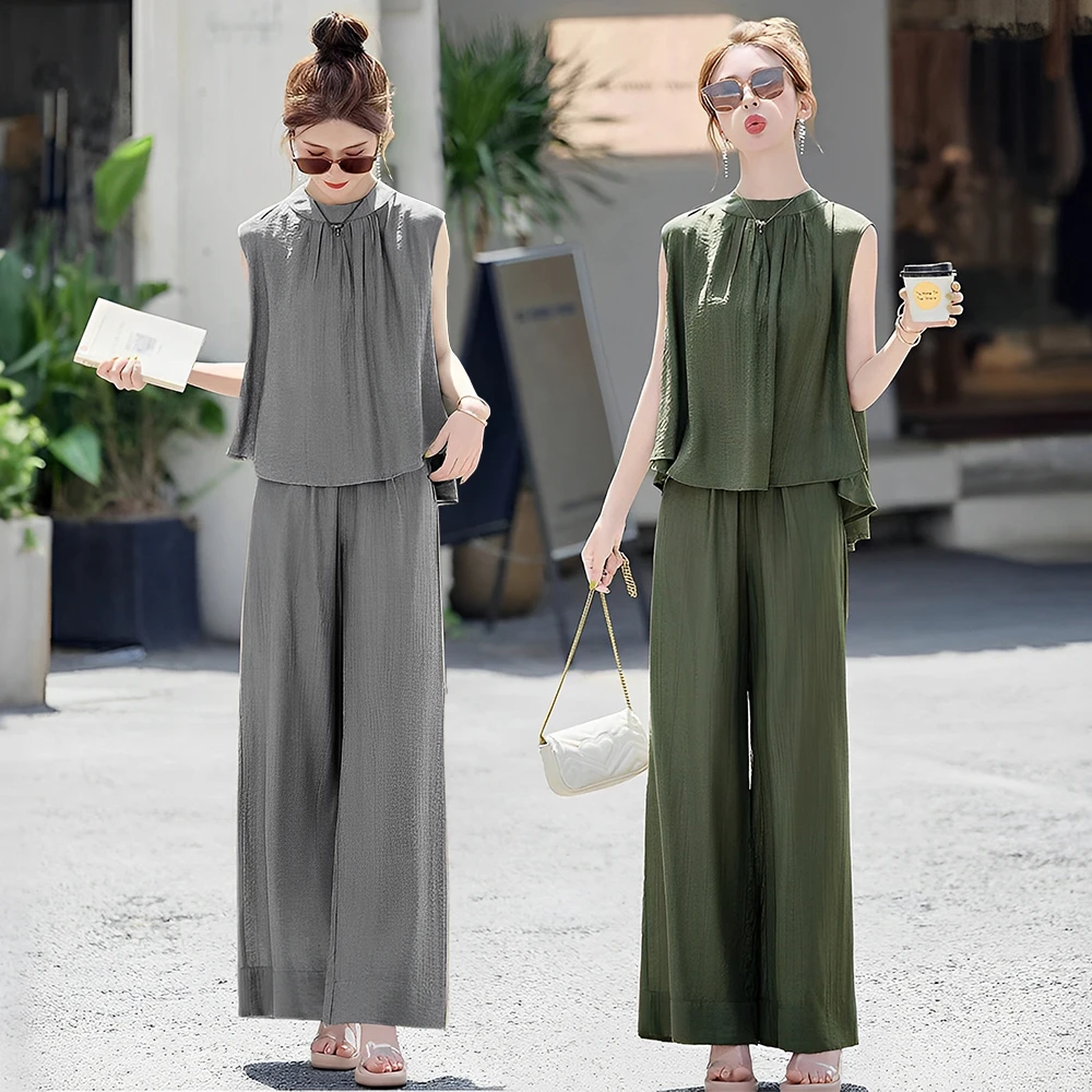 【运补6-8元】高级感阔腿裤无袖上衣套装女夏季新款休闲两件套