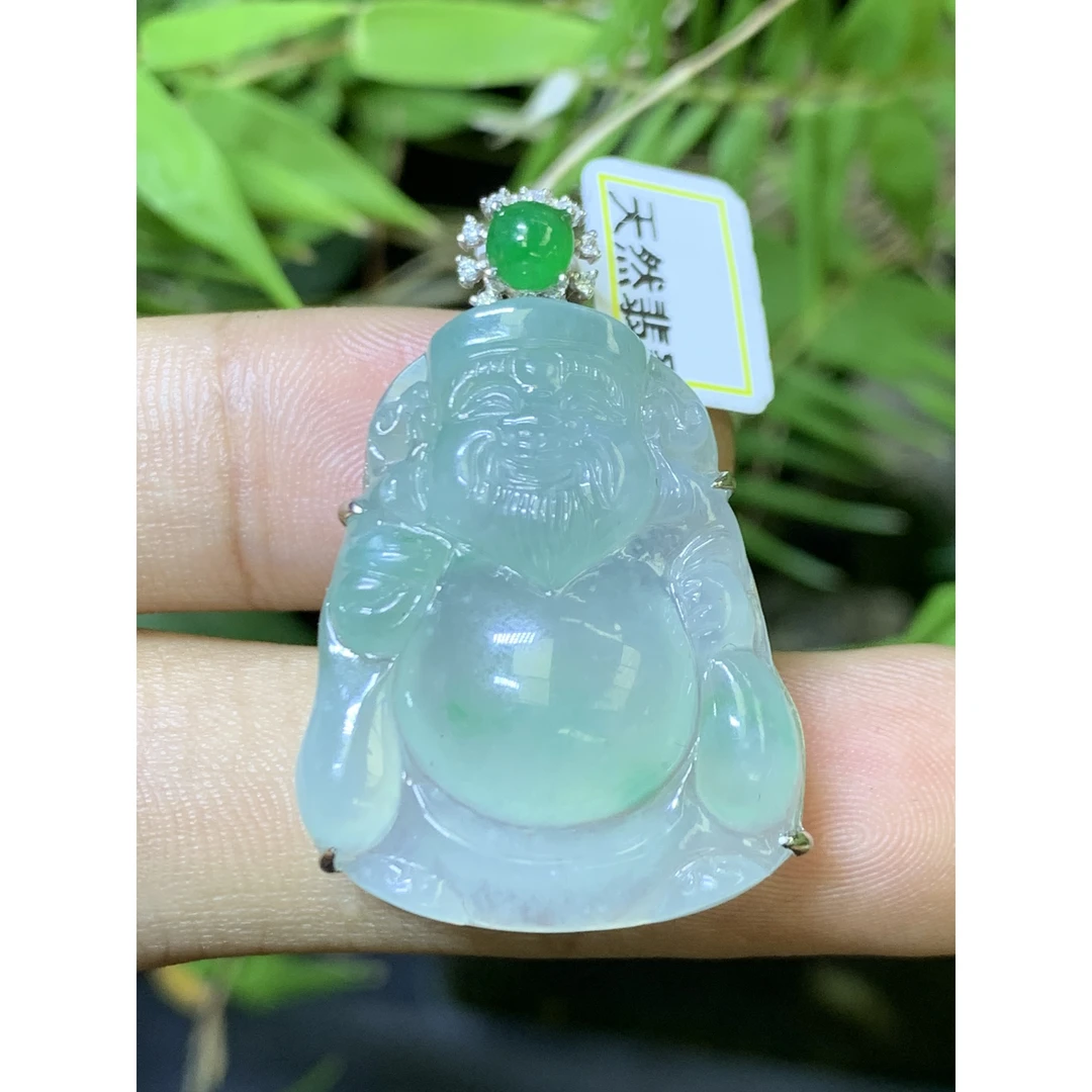 冰绿飘花财神吊坠 天然翡翠A货裸石：30.1*24.3*7.8mmMYF2.24