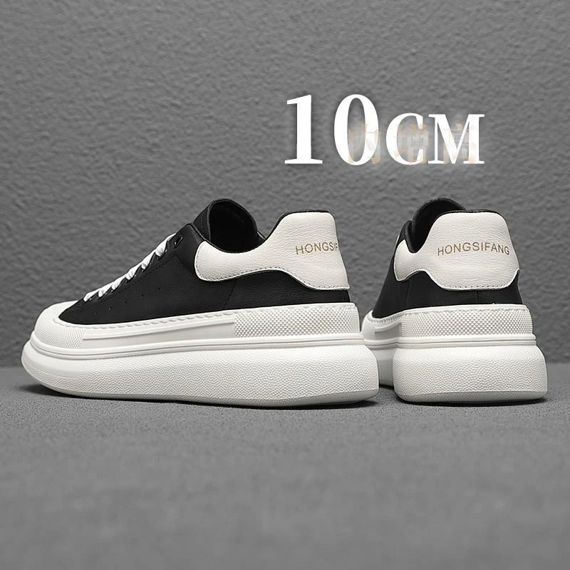 隐形增高鞋男10cm高端真皮小白鞋简约春秋透气厚底增高板鞋男潮鞋