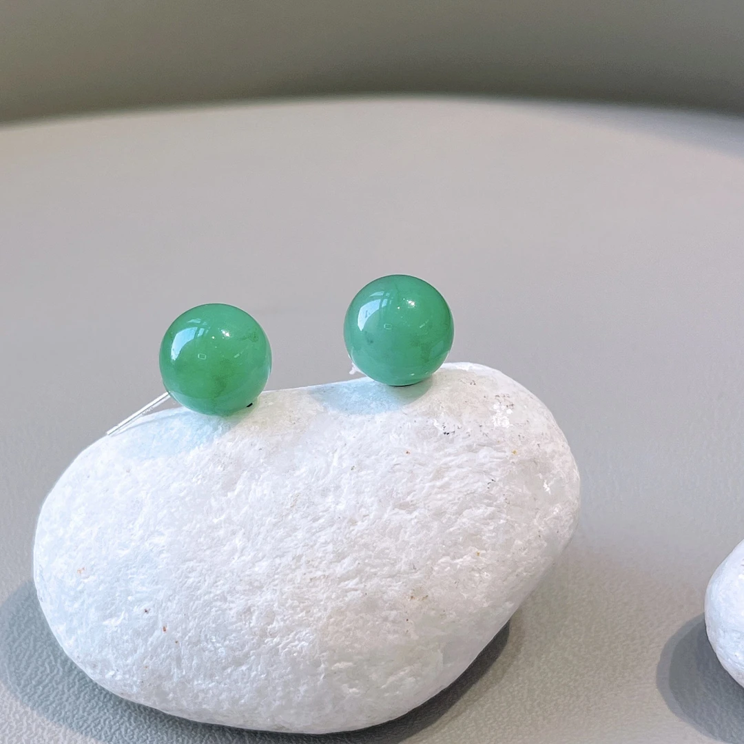 非洲翠冰飘花银镶耳钉925银针（多样性发货）卡10mm