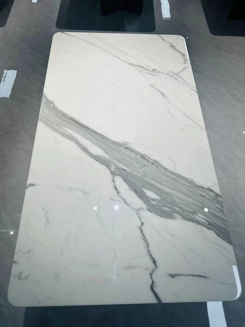 鱼肚白天然大理石餐桌奢石长形轻奢餐台客厅家用小户型高端别墅