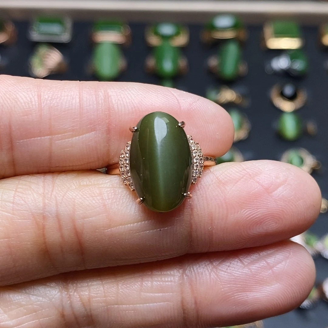 和田玉（碧玉）戒指银S925镶嵌