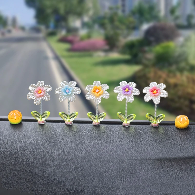 2024新款夏日清晰小花朵汽车摇头摆件车载中控台喇叭花摆件装饰品