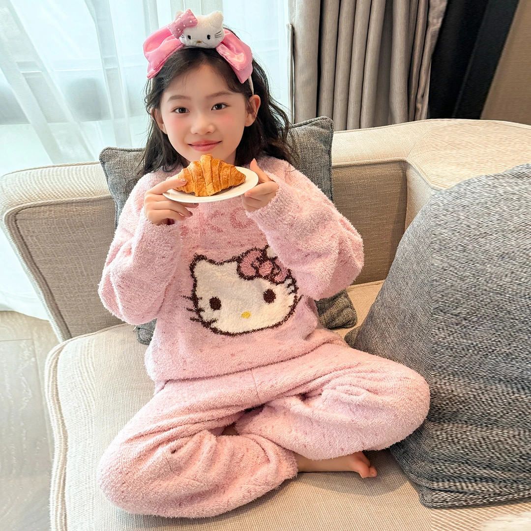 女童可颜可甜睡衣套装秋冬季新款半边绒保暖洋气软绵绵儿童家居服