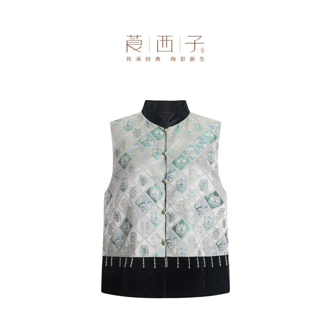 【砚声】新中式立领复古老钱风拼接秋款单排扣马夹气质穿搭出游女装