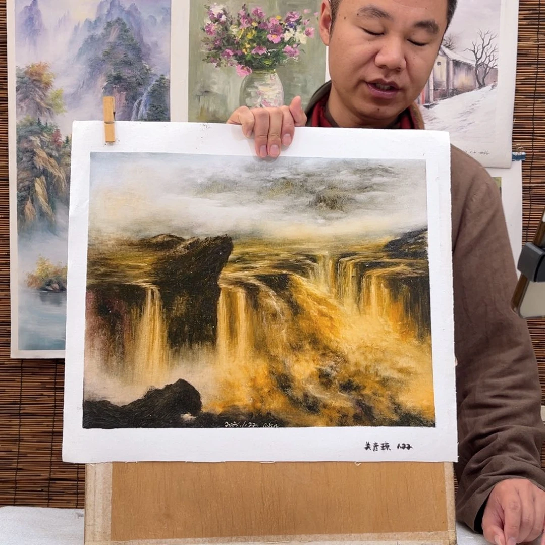 油画行路人小院绘画作品竞拍