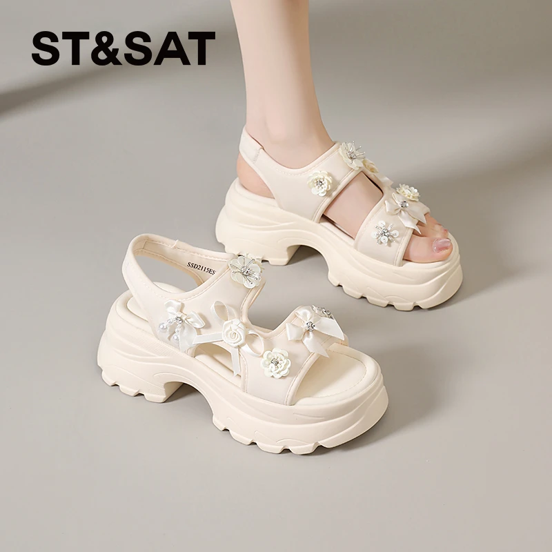 星期六露趾凉鞋女2025夏季新款网红水钻厚底沙滩鞋外穿时装罗马鞋