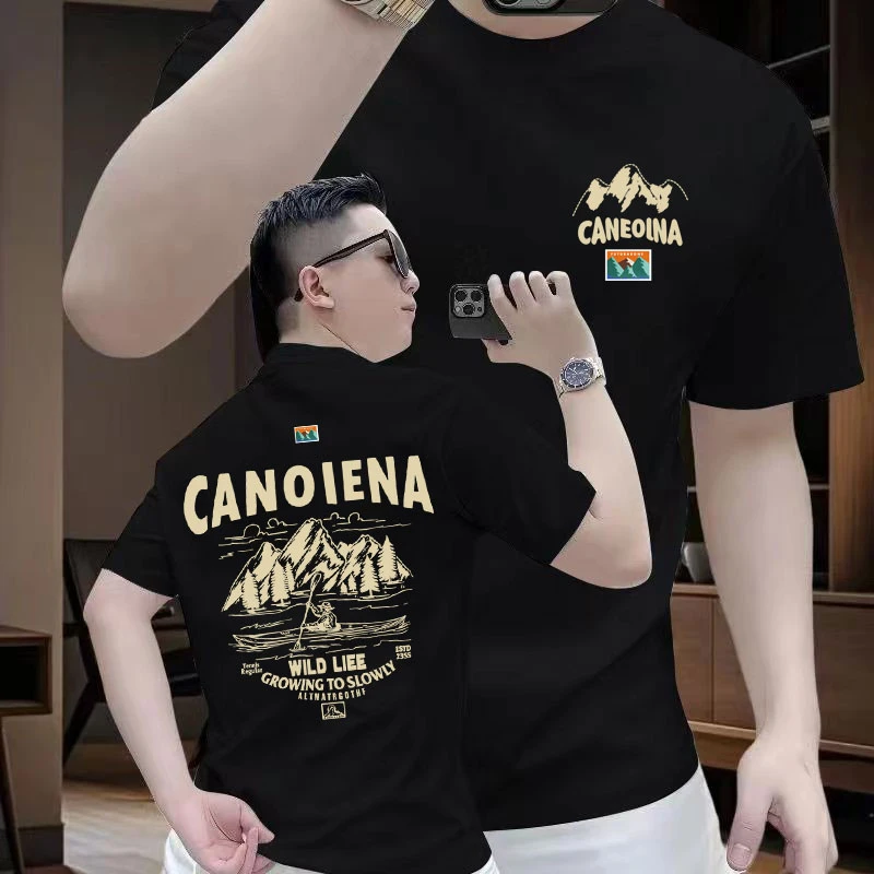夏季男士新款帅气潮流潮牌个性雪山图案棉质短袖圆领休闲半袖T恤