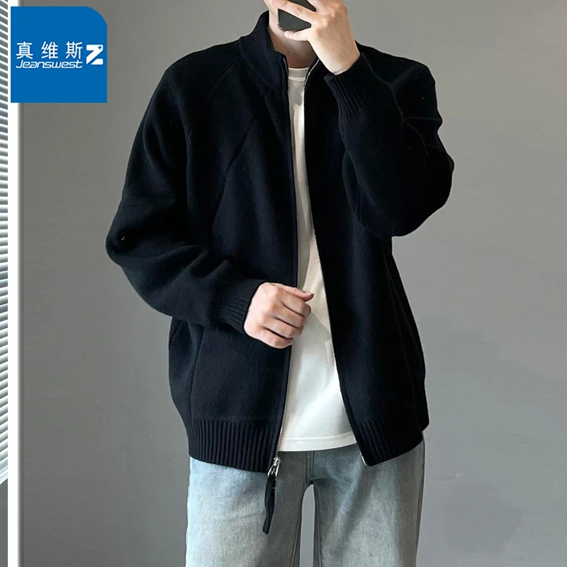 真维斯Z早秋季立领针织开衫款毛衣男女同款百搭休闲春秋拉链外套