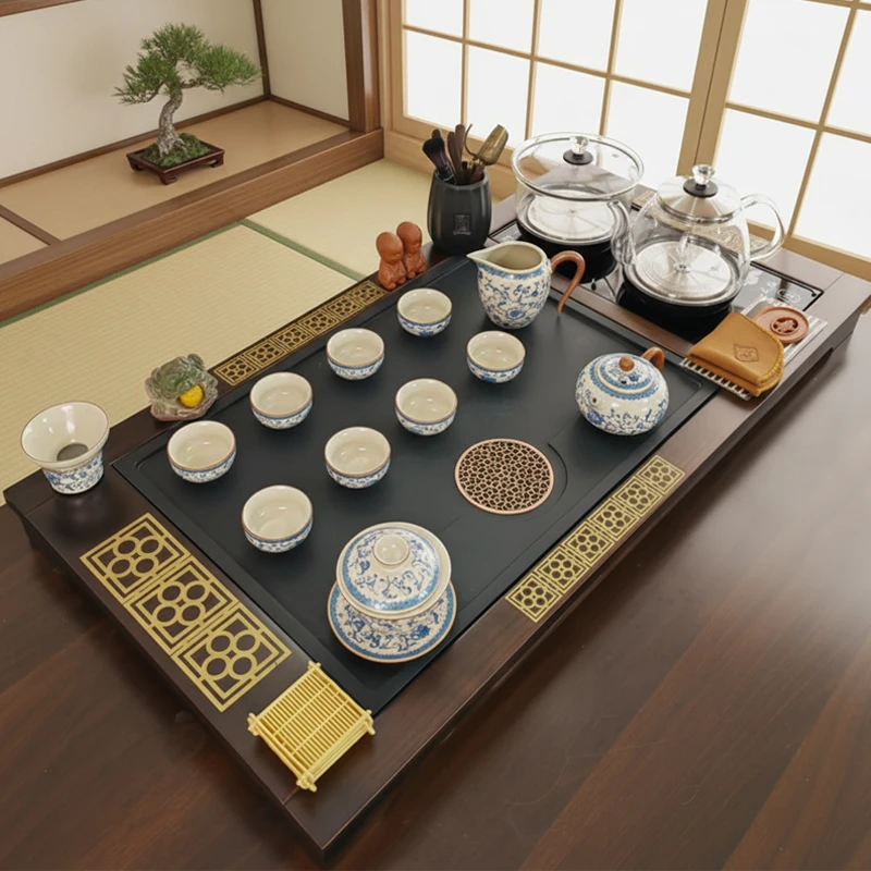 功夫茶具套装家用办公室全自动烧水壶一体泡茶台整套茶盘桌面专用