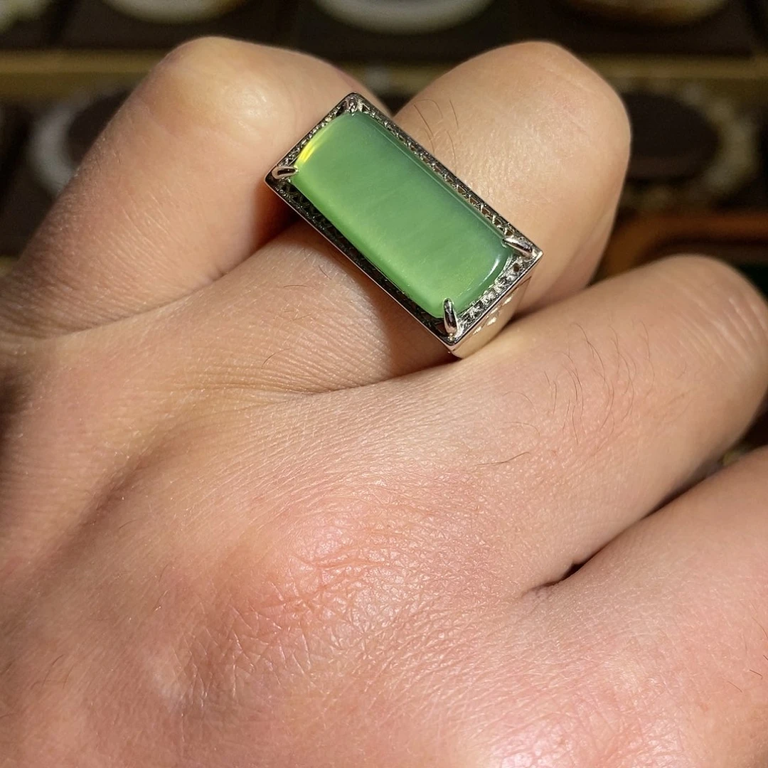 【闪购商品】银S925镶嵌戒指和田玉（碧玉）