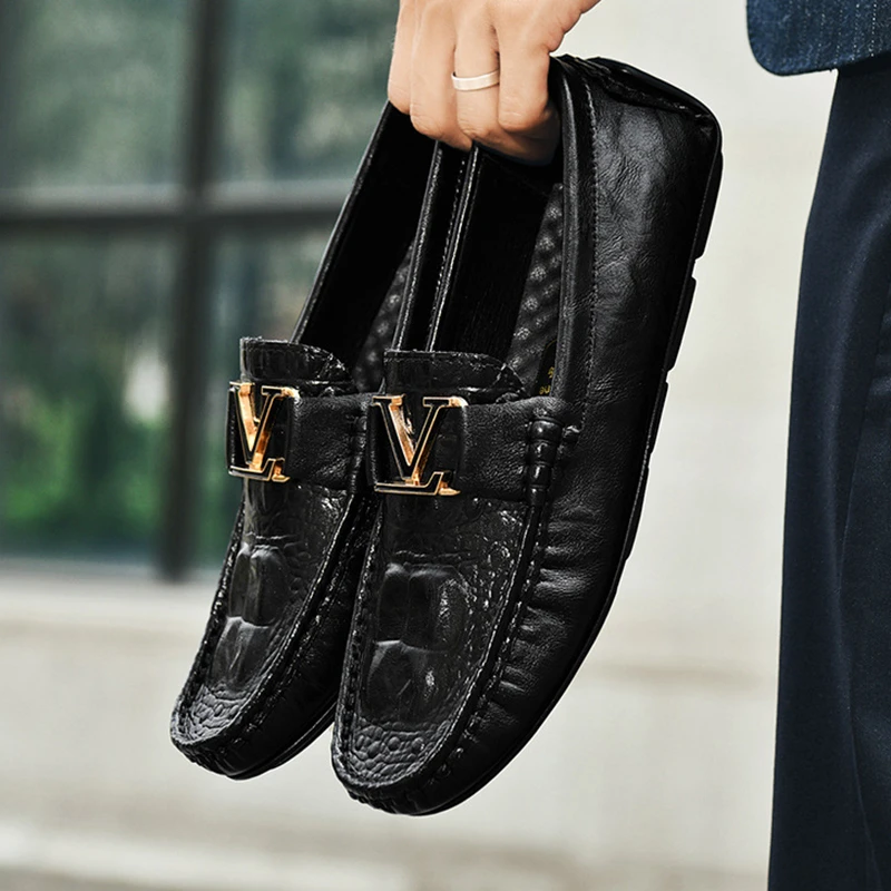 夏季鳄鱼纹豆豆鞋男一脚蹬懒人驾车鞋英伦休闲男皮鞋