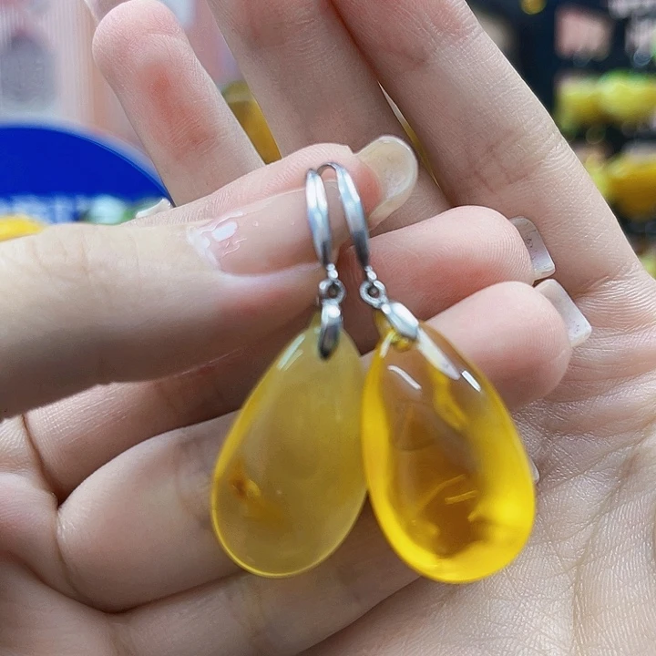 蜜蜡银S925镶嵌裸石耳环