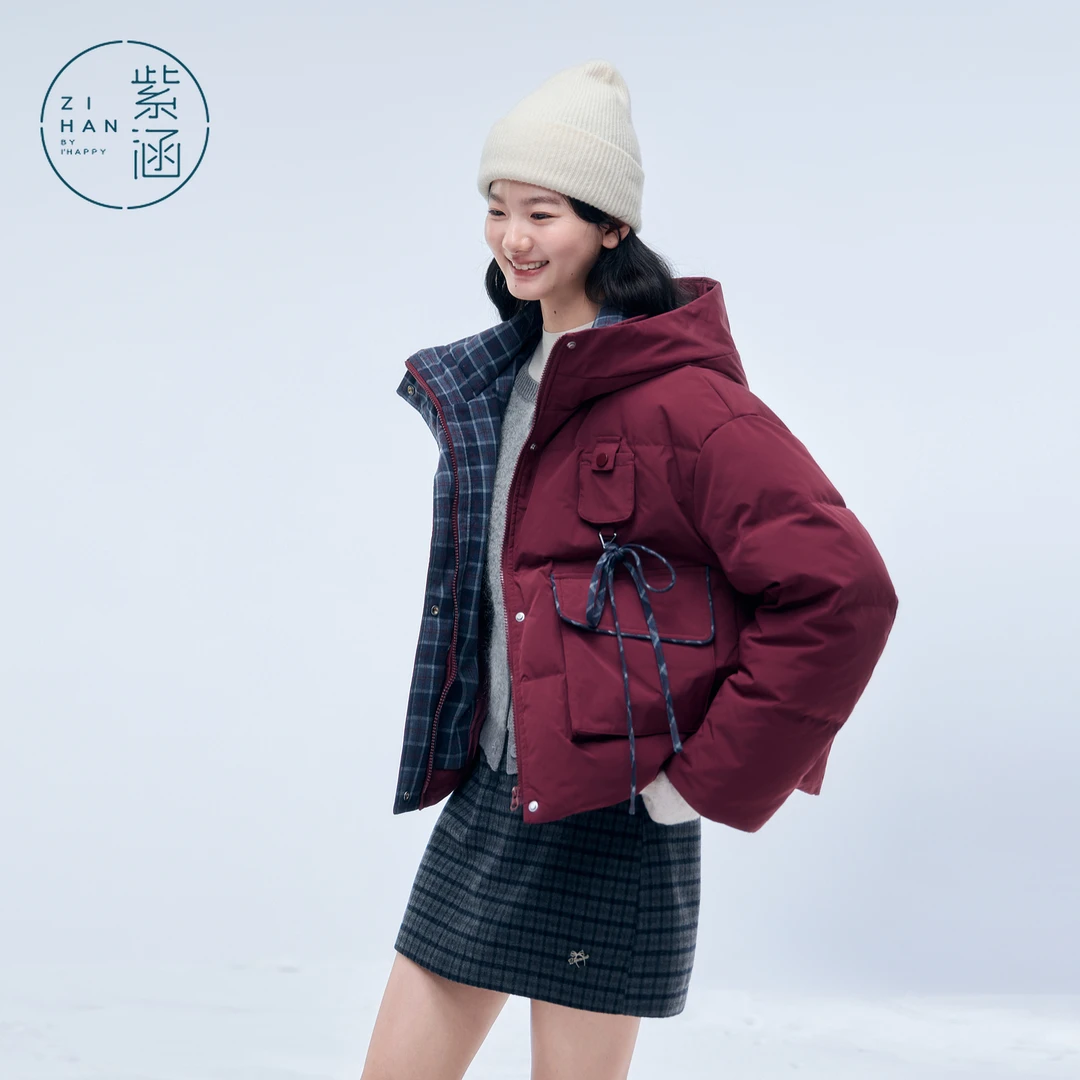 紫涵短款羽绒服女2025冬季新款格纹内里小个子鸭绒外套Z5Z10AN220