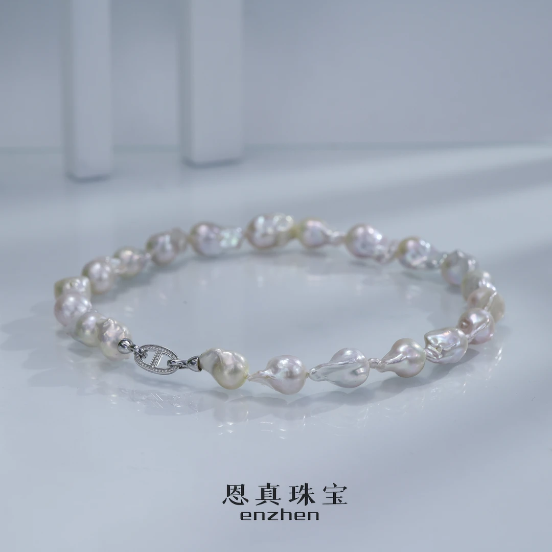 梦幻炫彩巴洛克淡水珍珠时尚气质项链12-14mmS925银 (多样性发1)