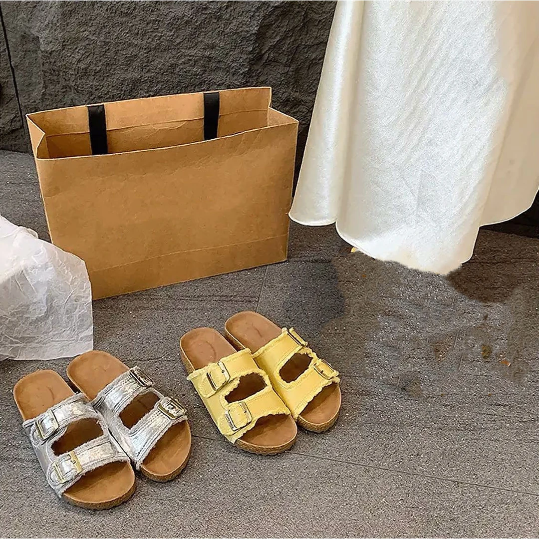 新款毛边皮带扣二字带休闲百搭博肯拖鞋A886