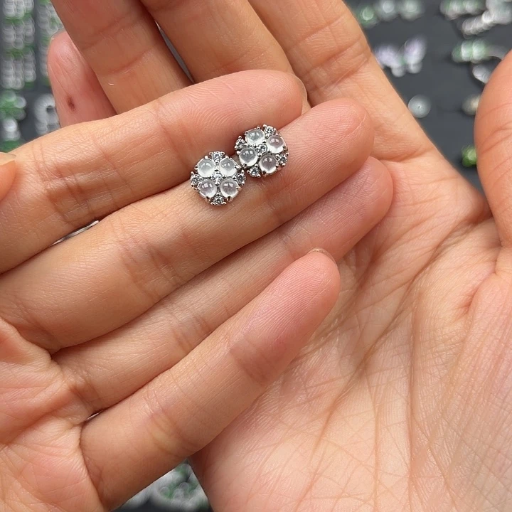 翡翠银S925镶嵌耳饰