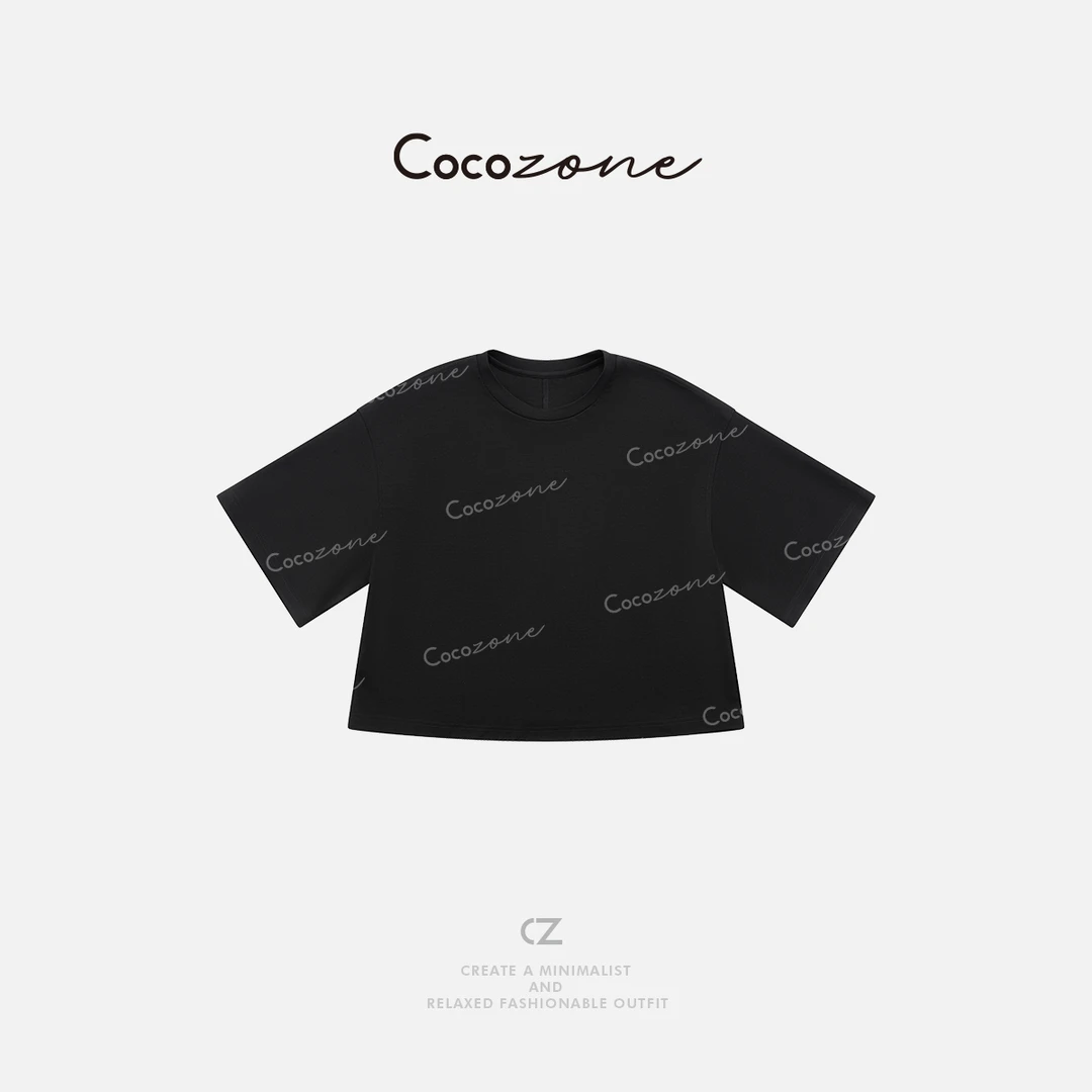 COCO ZONE 刘一一 慵懒显白纯色圆领休闲箱型简约风T恤 CD2A0721