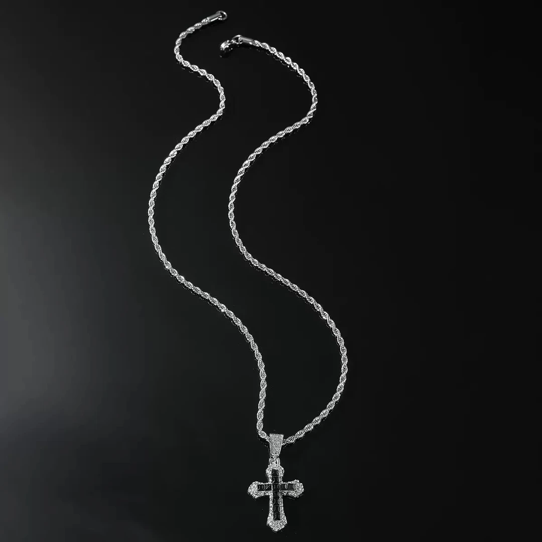 合金项链 【街头权力】满钻十字架项链麻花链个性嘻哈长款饰品