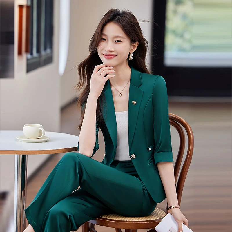 青绿色西装套装女2025新款春小个子职业气质女神范休闲小西服套装