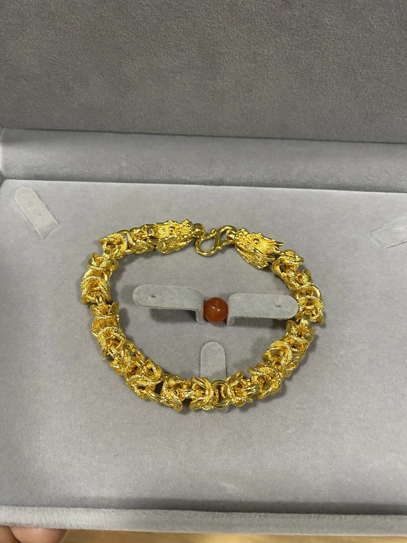 A653阿文专属金色精工龙头麻花手链 玛瑙珠 渡金 饰品多样性发货