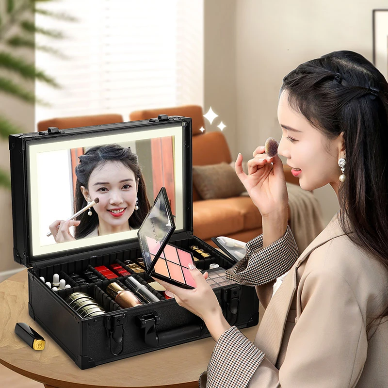 专业跟妆师化妆箱高级新款LED镜子带灯新款手提大容量用收纳箱