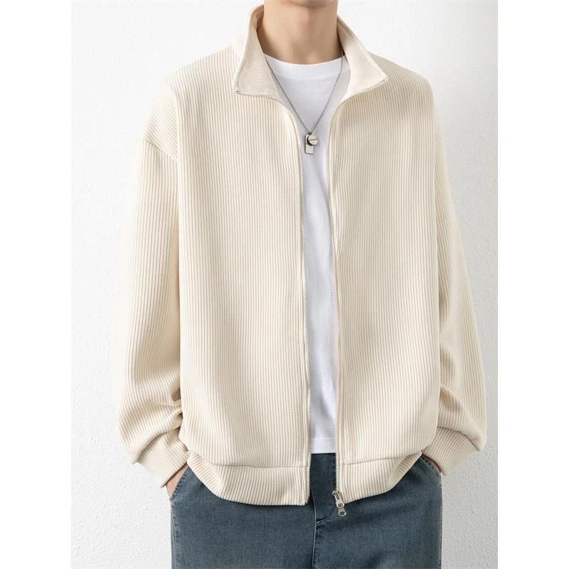 潮走卡瓦狼2025春夏季新款男士针织立领外套开衫卫衣重磅简约纯色