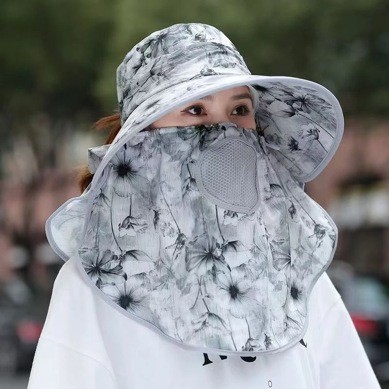 薄款大檐防晒遮阳帽子女士户外防晒披肩遮脸护颈防护居家日用套装