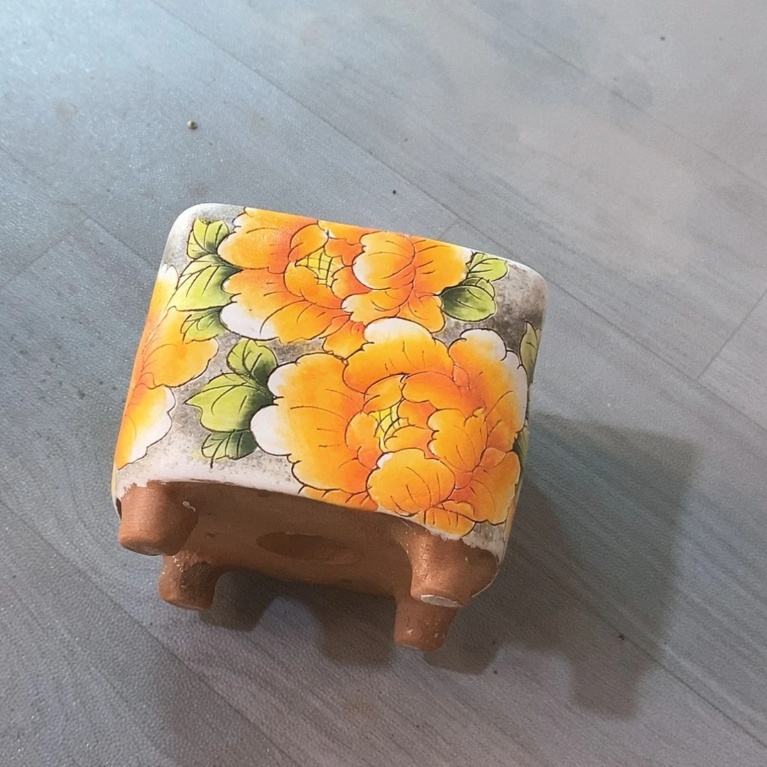紫砂花盆红陶手绘花盆
