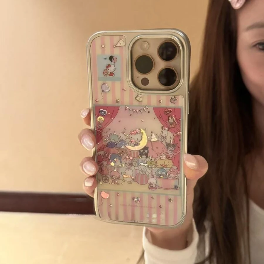 ins可爱粉条纹三丽鸥派对适用苹果16promax手机壳15保护套14/13