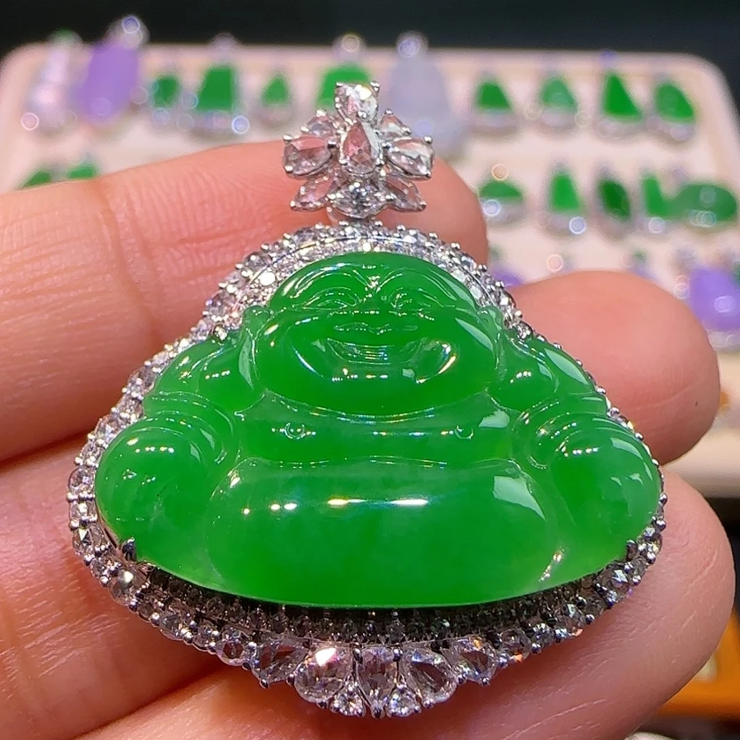 翡翠18K金镶嵌吊坠(不含链)