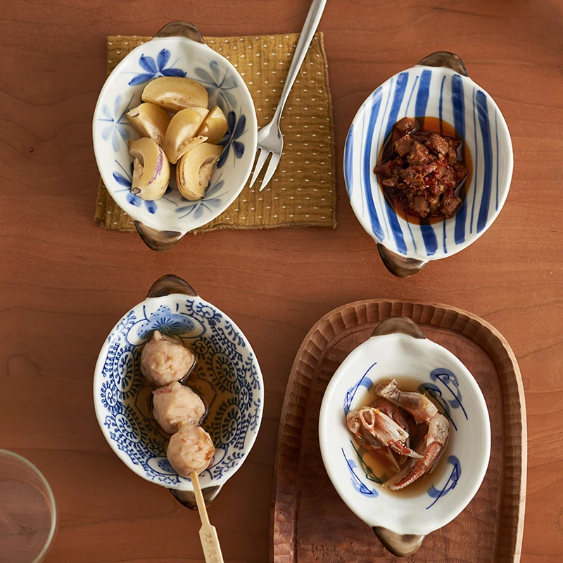 日式复古双耳调料碗家用陶瓷碗小号小碗蘸料碗单个火锅酱料碗