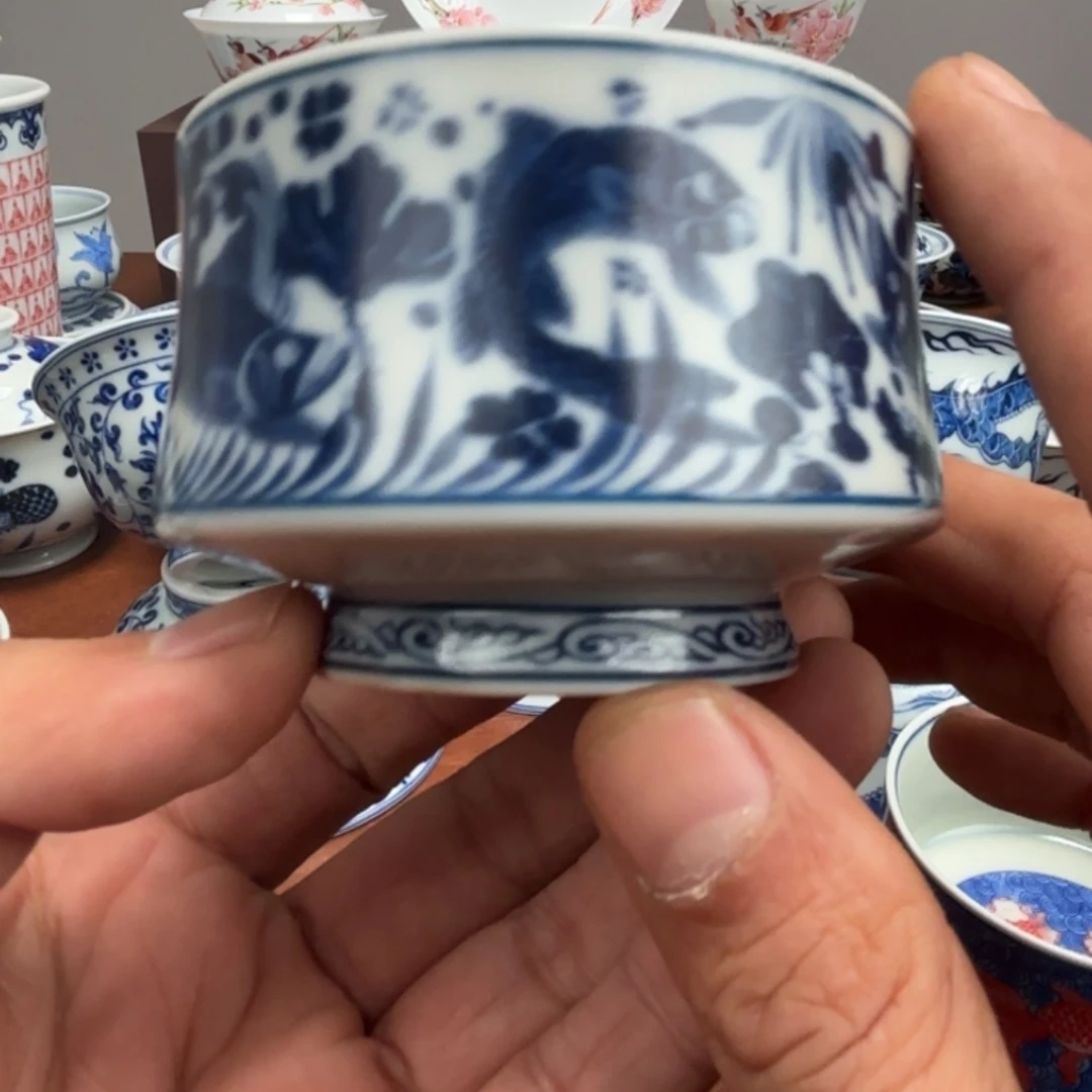 摆件陶微瑕鱼藻纹大杯子景德镇发货
