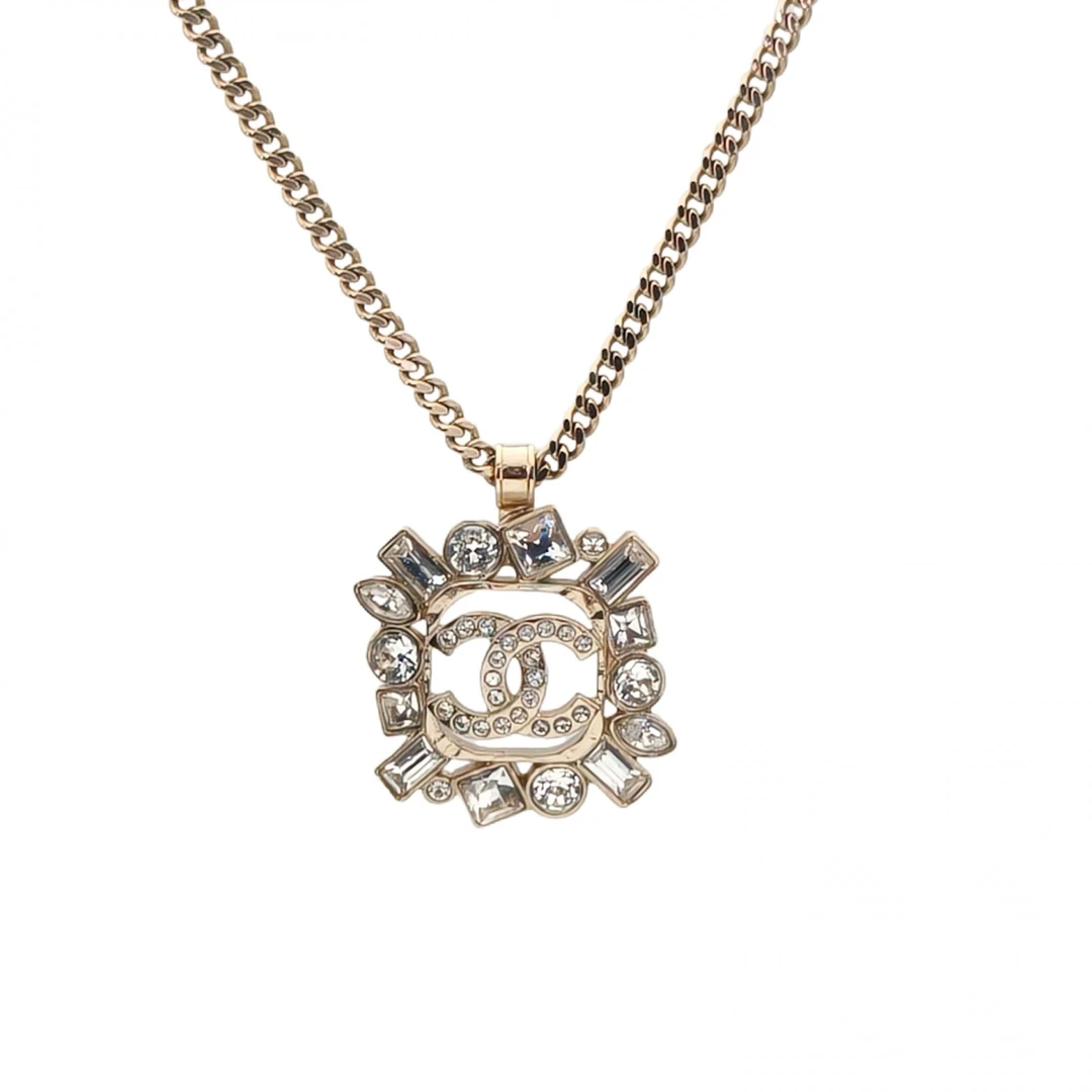95新 Chanel/香奈儿 花花 合金 23P 方形不规则水钻 镂空双C 项链