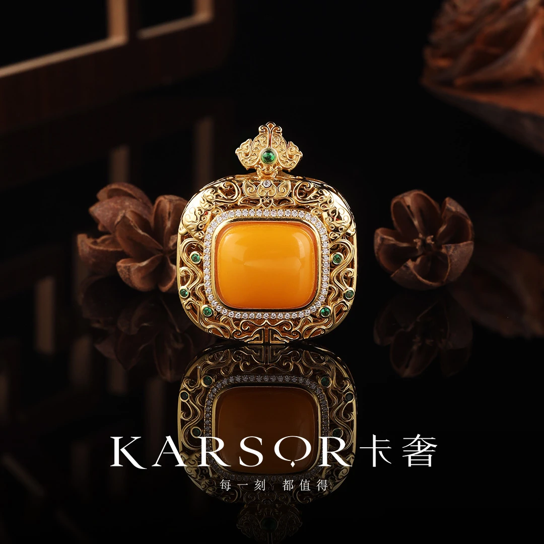 KARSOR/卡奢S925银镀金 老蜜蜡 吊坠 X3300