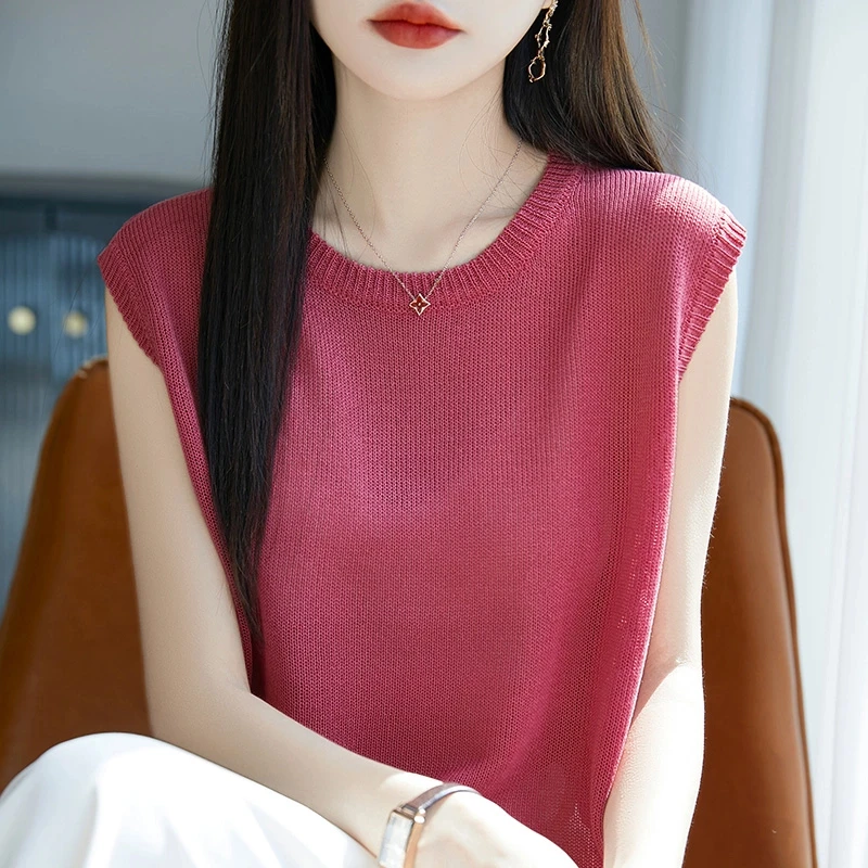 和纸纱轻薄透气无袖短袖夏季薄款INS风简约纯色圆领吊带背心打底