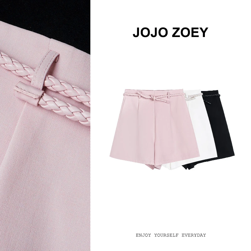 JOJO ZOEY清仓NO退换】巴黎小夜曲~简洁编织腰带休闲短裤女dk-3630