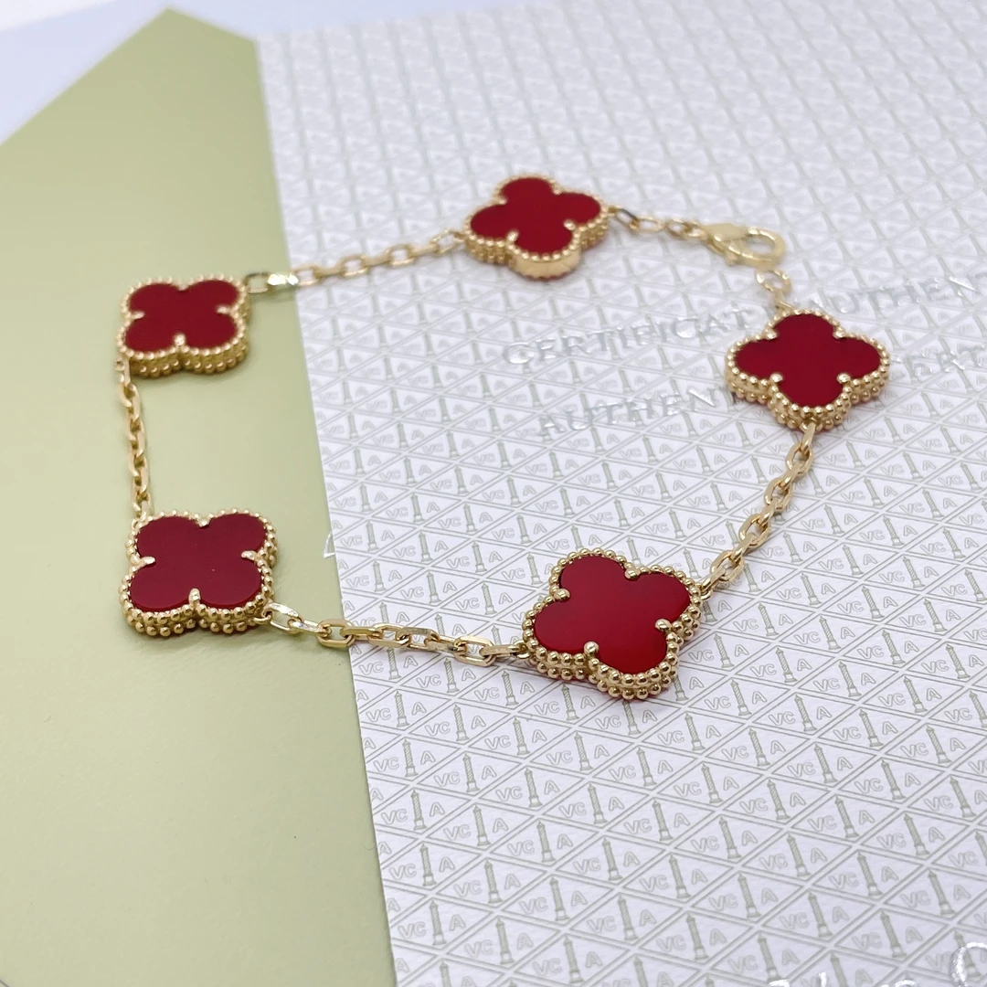 【米米专属】18k金红玛瑙五花四叶手链 顶配版