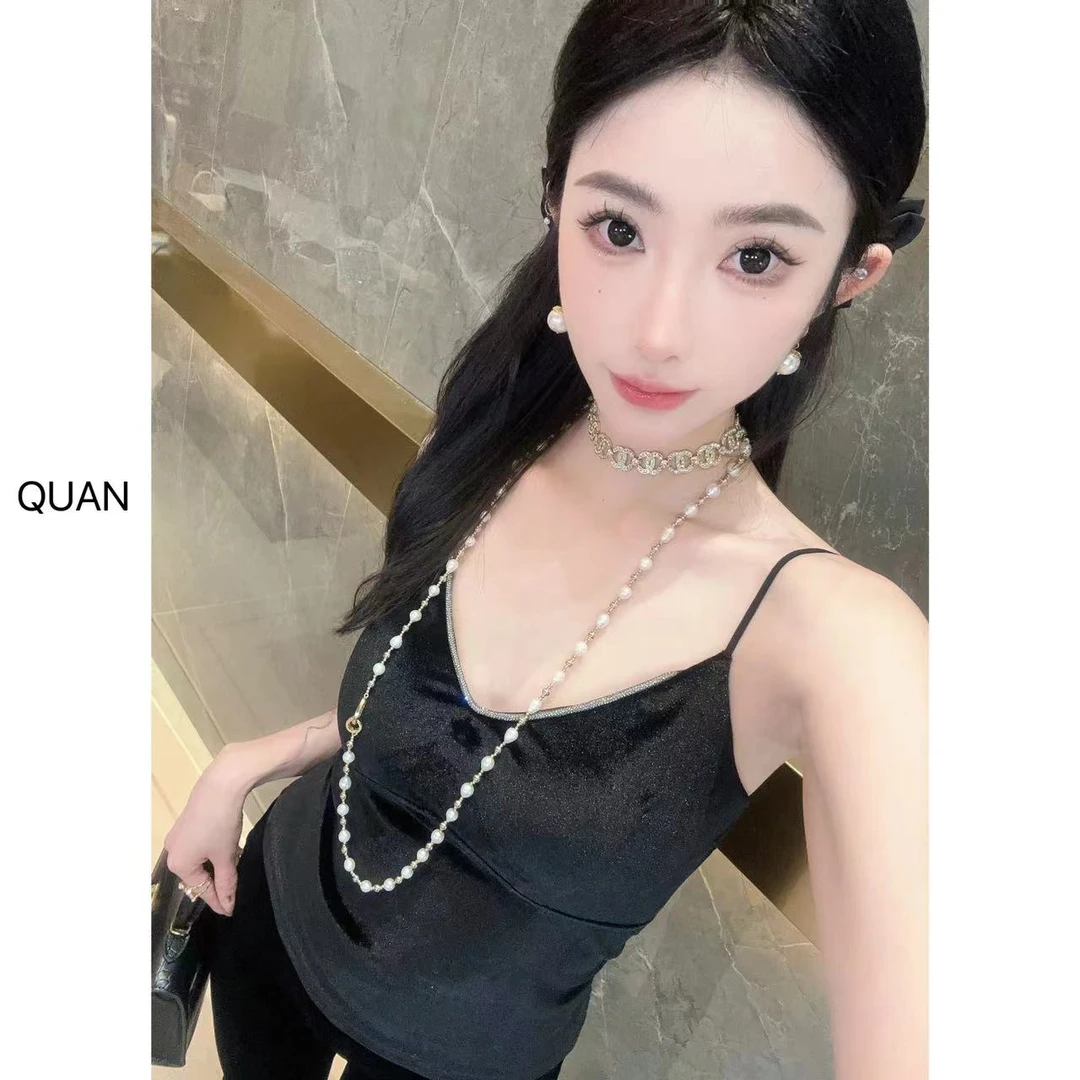 新款【闪闪】气质时尚百搭打底丝绒带钻美背