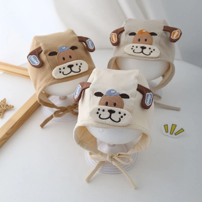 婴儿帽子春秋季薄款宝宝男女可爱囟门帽婴幼儿护耳帽卡通胎帽透气