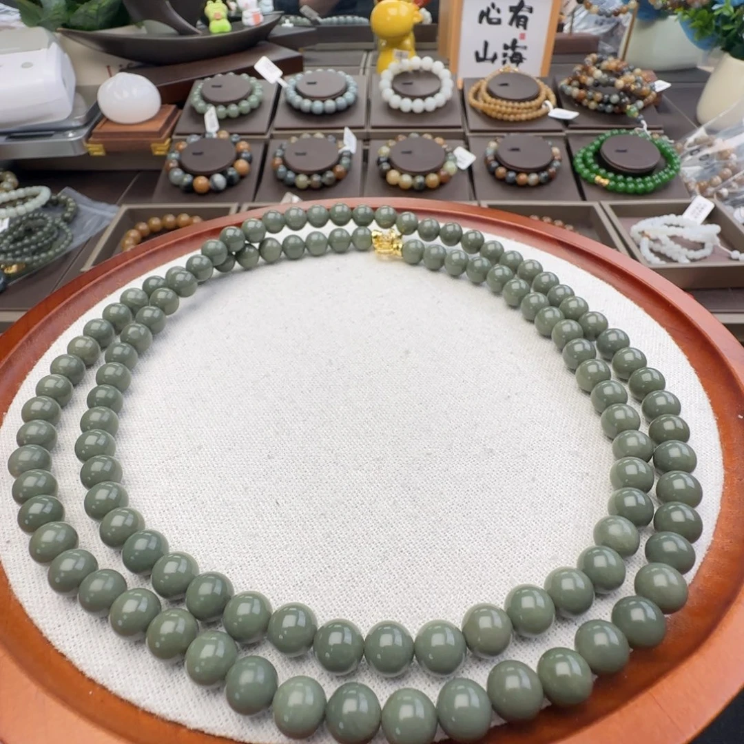 和田玉未镶嵌手链卡6沙枣青108，71