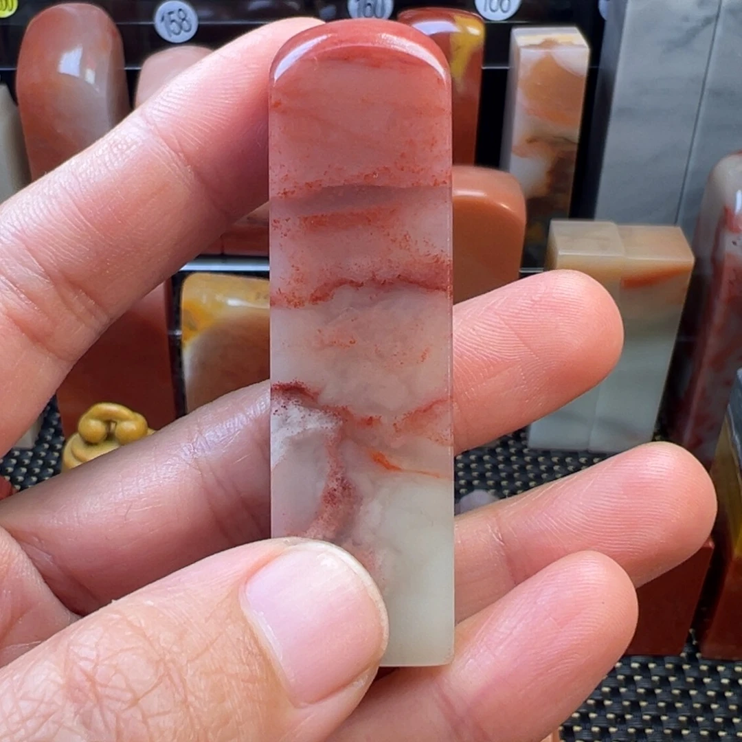 寿山石印石1.7/1.1/6.3桃花粉牌