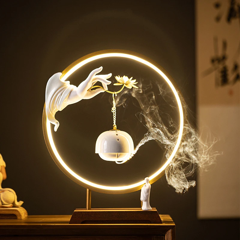 禅意风格佛手莲花挂式吊炉灯圈倒流香香薰香炉家用玄关摆件