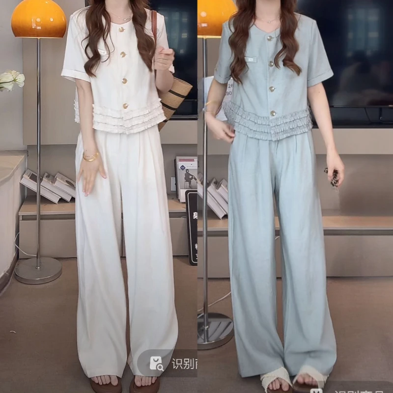 千金专属棉麻套装女夏亚麻高端新款爆款轻奢高级感阔腿裤两件套