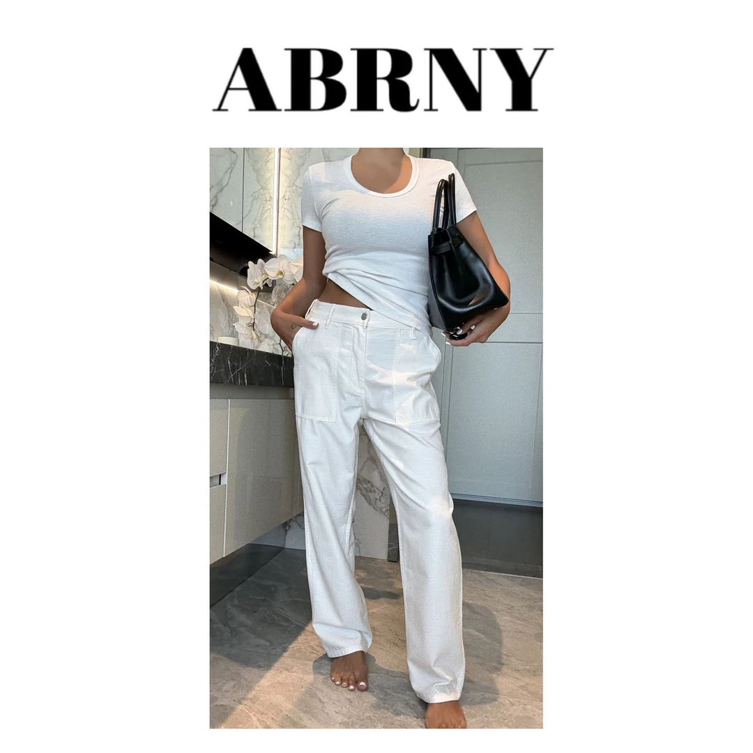 许小黑【素颜裤】进口韩国面料无弹中高腰可调节白色直筒休闲裤039