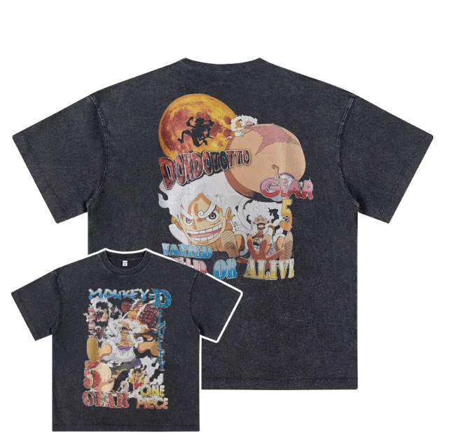 saint michael夏季日系漫画五档尼卡路飞印花T恤男女宽松做旧短袖