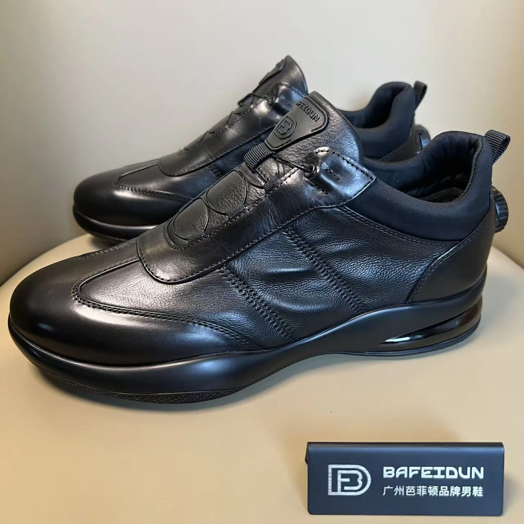 广州手工鞋皮鞋旋转纽扣一脚蹬气垫鞋底软底防滑耐磨0670-1003